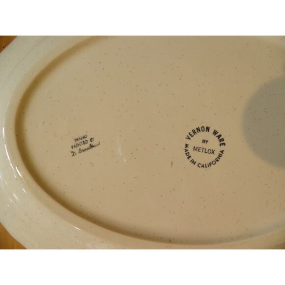 Vernon Ware by Metlox Platter 13 1/2” True Blue hand Painted Vintage - Picture 5 of 10